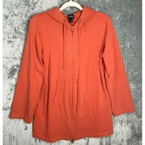 Eileen Fisher Organic Cotton Hoodie Womens Sz Medium Orange Full Zip Sweatshirt